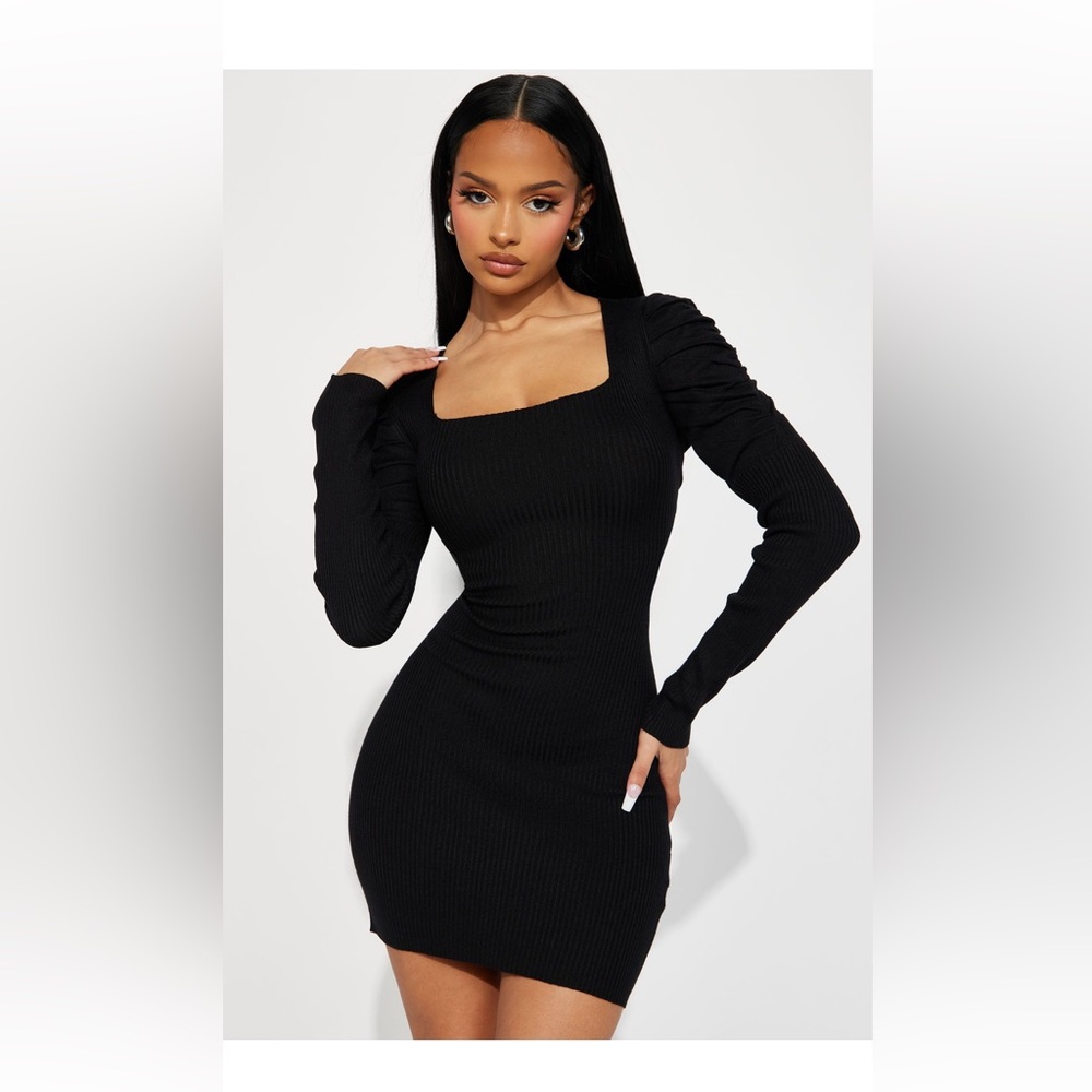 NWT fashion nova Elena sweater mini dress square neck puff sleeve ribbed